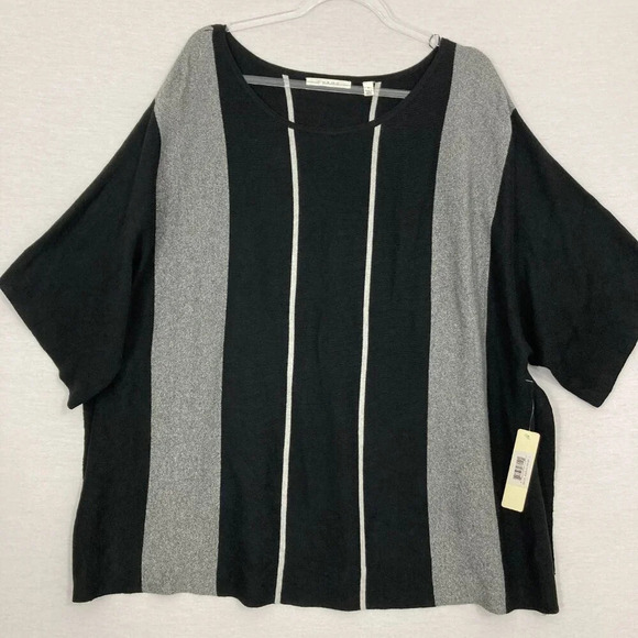 New Cyrus Black Gray Round Neck Soft Stretch Side Slit Relaxed Fit Sweater Large - Picture 1 of 10